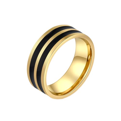 HIJONES Herren Damen Edelstahl Minimalistischer Zweifarbiger Emaille Flach Paar Ehering Finger Schmuck Goldener Stil 2 Größe 57 (18.1) von HIJONES