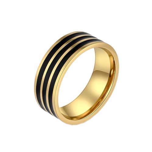 HIJONES Herren Damen Edelstahl Minimalistischer Zweifarbiger Emaille Flach Paar Ehering Finger Schmuck Goldener Stil 3 Größe 60 (19.1) von HIJONES