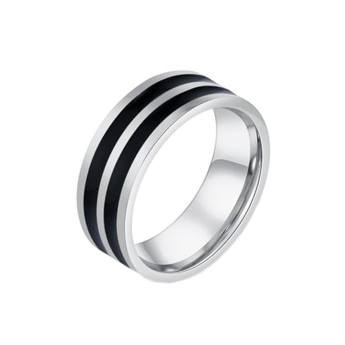 HIJONES Herren Damen Edelstahl Minimalistischer Zweifarbiger Emaille Flach Paar Ehering Finger Schmuck Silber Style 2 Größe 68 (21.6) von HIJONES