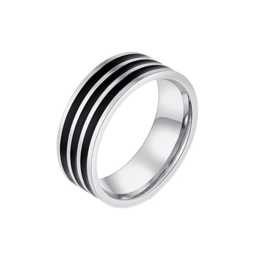 HIJONES Herren Damen Edelstahl Minimalistischer Zweifarbiger Emaille Flach Paar Ehering Finger Schmuck Silber Style 3 Größe 54 (17.2) von HIJONES