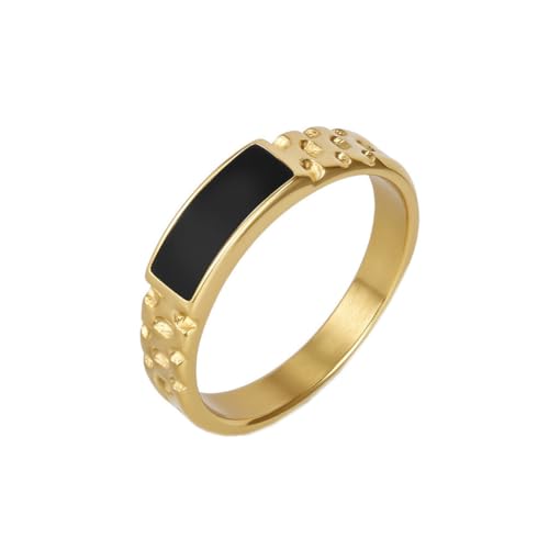 HIJONES Herren Damen Edelstahl Personalisierter Emaille Kariertes Paar Verlobungsring Hip Hop Finger Schmuck Gold Größe 57 (18.1) von HIJONES