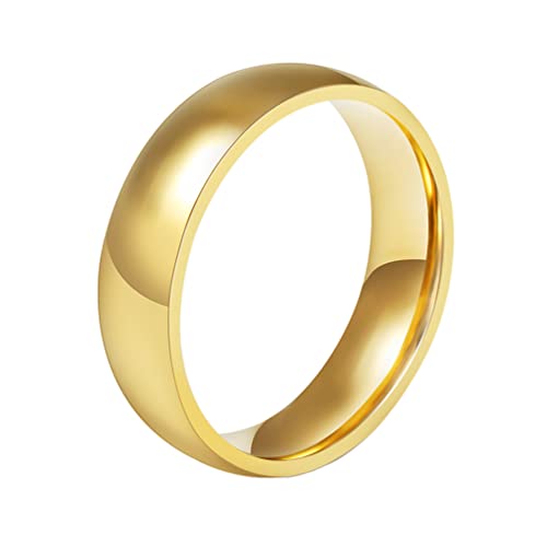 HIJONES Herren Damen Edelstahl Poliert Kuppelring 6mm Ehering Regenbogen Gold Ringe Größe 50 von HIJONES