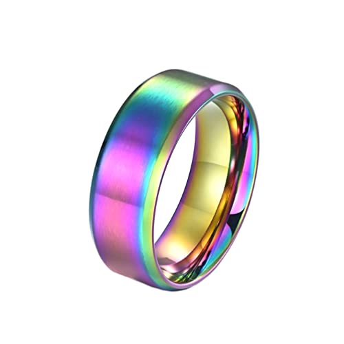 HIJONES Herren Damen Edelstahl Regenbogen Gebürsteter Ring 8mm Breit Klassisch Schlicht Schlicht Ehering Matt Finish Größe 70 von HIJONES