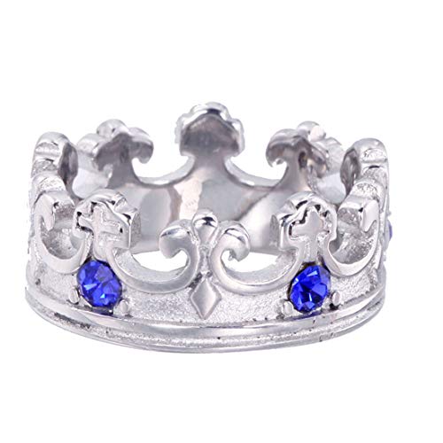 HIJONES Herren Damen Edelstahl Retro Stilvolle Krone Geformter Dunkelblau Edelstein Intarsienring Silber Größe 65 von HIJONES