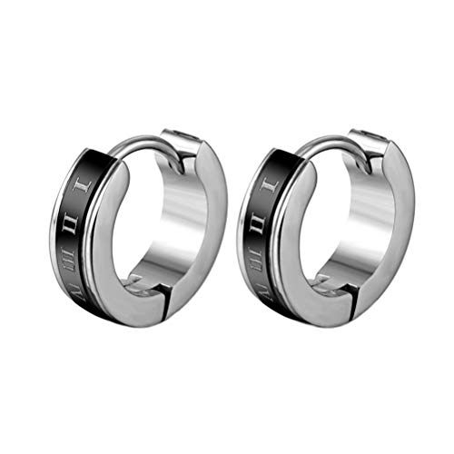HIJONES Herren Damen Edelstahl Römische Ziffer Kleiner Reifen Huggie Klappohrringe Ohrstecker Piercings von HIJONES