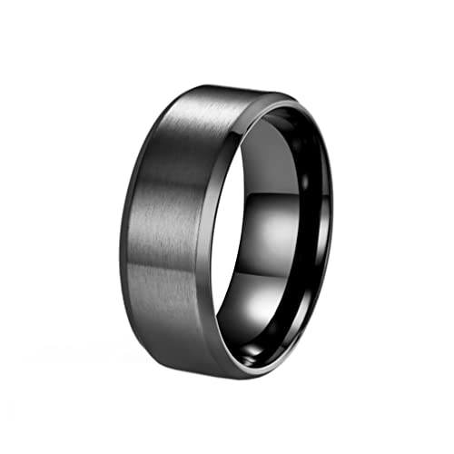 HIJONES Herren Damen Edelstahl Schwarz Gebürsteter Ring 8mm Breit Klassisch Schlicht Schlicht Ehering Matt Finish Größe 70 von HIJONES