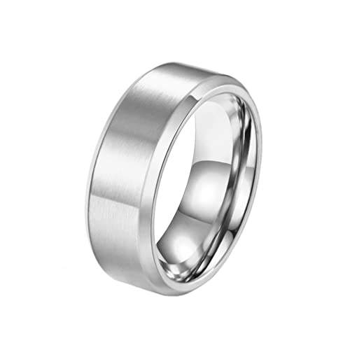 HIJONES Herren Damen Edelstahl Silber Gebürsteter Ring 8mm Breit Klassisch Schlicht Schlicht Ehering Matt Finish Größe 65 von HIJONES