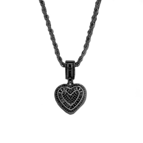 HIJONES Herren Damen Edelstahl Treny Cubic Zirkonia Heart Lock Charm Halskette mit Anhänger und Twist Rope Ketten Schwarz von HIJONES