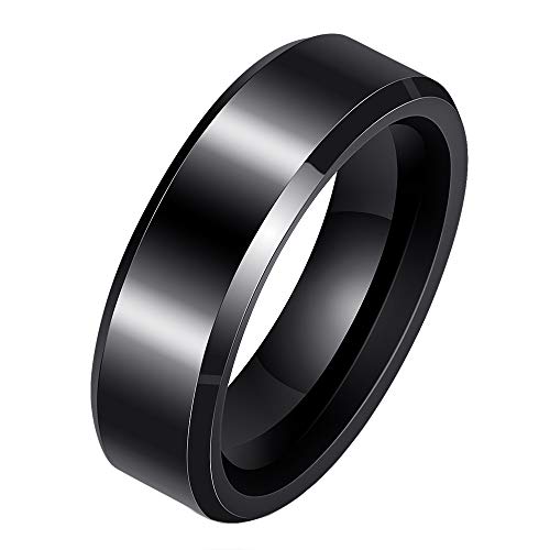 HIJONES Herren Damen Einfach Abschrägung Hochglanzpoliert Hochzeit Keramik Ring Schwarz Größe 60 von HIJONES
