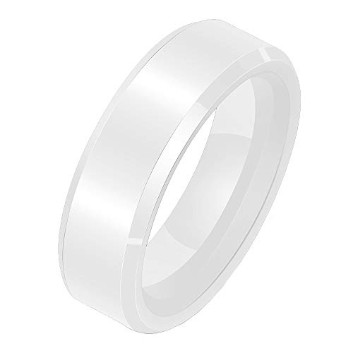 HIJONES Herren Damen Einfach Abschrägung Hochglanzpoliert Hochzeit Keramik Ring Weiß Größe 62 von HIJONES