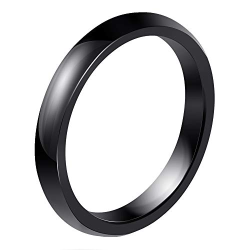 HIJONES Herren Damen Einfach Mode 3mm Gewölbt Dünn Stapeln Schwanz Hochzeit Keramik Ring mit Komfort Fit Schwarz Größe 57 von HIJONES
