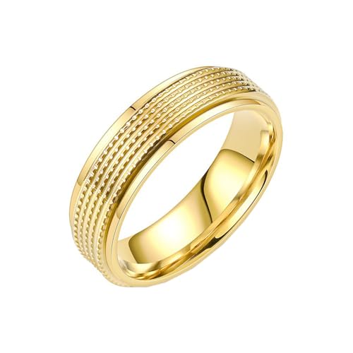 HIJONES Herren Damen Einfache Edelstahl Ringe Vintage Paar Bandschmuck 6Mm Gold Größe 54 (17.2) von HIJONES