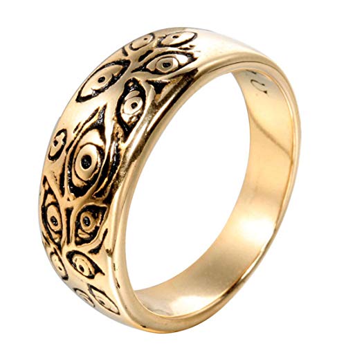 HIJONES Herren Damen Gotisch Geschnitzt Böse Auge Ring aus Edelstahl Gold Größe 68 von HIJONES