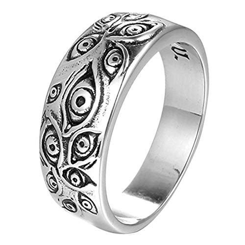 HIJONES Herren Damen Gotisch Geschnitzt Böse Auge Ring aus Edelstahl Silber Größe 65 von HIJONES