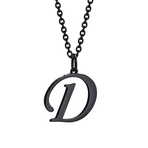 HIJONES Herren Damen Initiale Halskette Edelstahl A Bis Z Großbuchstaben Monogramm Anhänger Charm mit Kette Schwarz D von HIJONES