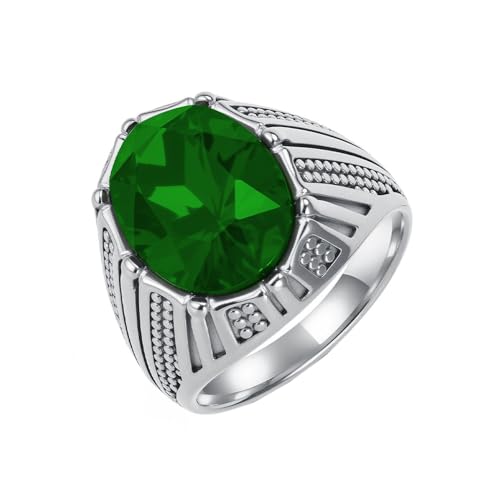HIJONES Herren Damen Oval Edelstein Edelstahl Diamant Ring Vintage Personalisiert Hip Hop Ring Band Schmuck Silber Grün Größe 65 (20.7) von HIJONES