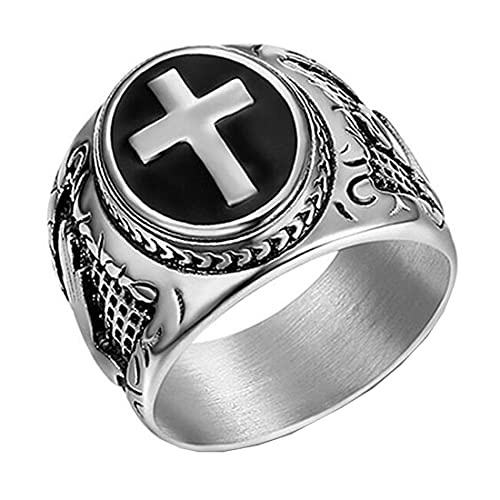 HIJONES Herren Damen Religiös Hand Gottes Kreuz Gebet Ring Silber aus Edelstahl Gotisch Schmuck Größe 60 von HIJONES