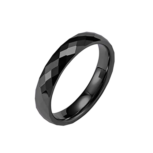 HIJONES Herren Damen Wolframkarbid Ring Ehering Multi Facetten Komfort Passform 4MM Schwarz Größe 65 von HIJONES
