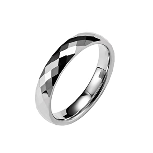 HIJONES Herren Damen Wolframkarbid Ring Ehering Multi Facetten Komfort Passform 4MM Silber Größe 54 von HIJONES