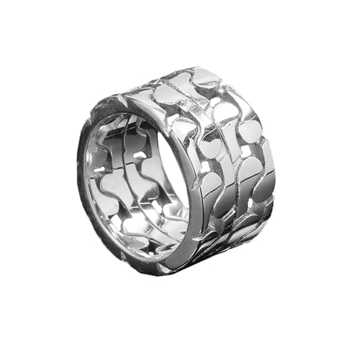 HIJONES Herren Doppelt Twist Hohle Kettenring für Vintage Edelstahl Gotisch Rock Hip Hop Ring Band Fingerschmuck Silber Größe 62 (19.7) von HIJONES