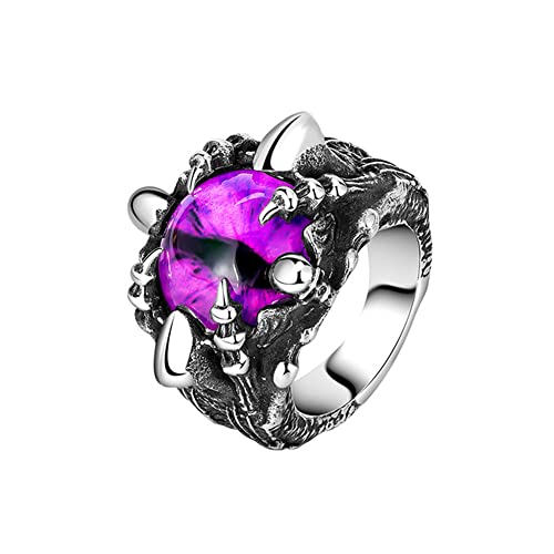 HIJONES Herren Drachenklaue Ring mit Bösen Augen aus Edelstahl Vintage Gothic Biker Edelstein Lila Stein Größe 57 von HIJONES