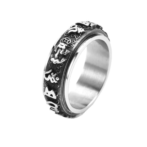 HIJONES Herren Drehbarer 6 Charakter Ring Edelstahl Kupfermünze Vintage Personalisierte Bandringe Schmuck Silber Größe 57 (18.1) von HIJONES