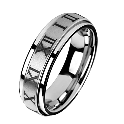 HIJONES Herren Drehbarer Ring Mit Römischen Ziffern aus Rostfreier Stahl Drehen Sie Glücksschmuck 6MM Drehbares Silber Größe 60 (19.1) von HIJONES