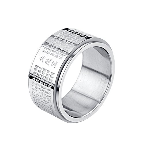 HIJONES Herren Edelstahl 11mm Breites Chinesisches Zeichen Graviertes Buddha Mantra Gebet Spinner Ring Größe 57 von HIJONES