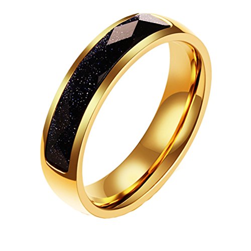 HIJONES Herren Edelstahl 5MM Blue Sandstein Ring, Gold, Größe 54 (17.2) von HIJONES