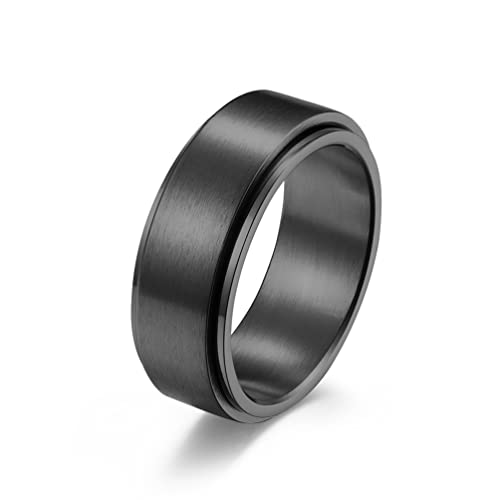 HIJONES Herren Edelstahl Angst Spinner Ring 8mm Ehering Matt Gebürstet Schwarz Größe 65 von HIJONES