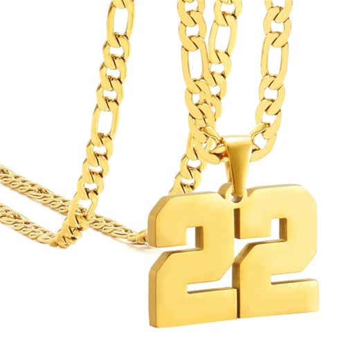 HIJONES Herren Edelstahl Basketball Fußball Baseball Mannschaft Nummer Anhänger Chunky Kette Sport Halskette Gold 22 von HIJONES