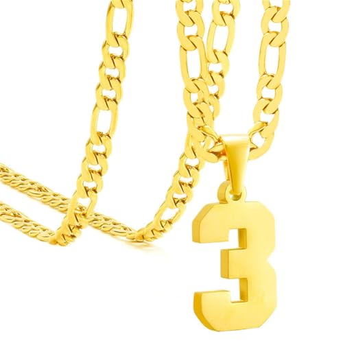 HIJONES Herren Edelstahl Basketball Fußball Baseball Mannschaft Nummer Anhänger Chunky Kette Sport Halskette Gold 3 von HIJONES