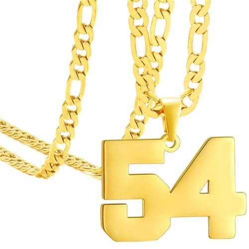 HIJONES Herren Edelstahl Basketball Fußball Baseball Mannschaft Nummer Anhänger Chunky Kette Sport Halskette Gold 54 von HIJONES