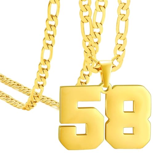 HIJONES Herren Edelstahl Basketball Fußball Baseball Mannschaft Nummer Anhänger Chunky Kette Sport Halskette Gold 58 von HIJONES