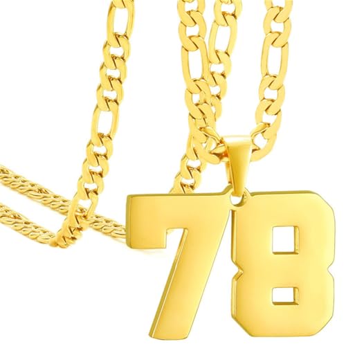 HIJONES Herren Edelstahl Basketball Fußball Baseball Mannschaft Nummer Anhänger Chunky Kette Sport Halskette Gold 78 von HIJONES