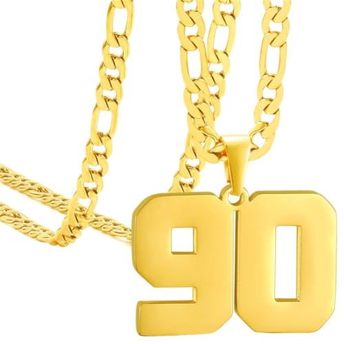 HIJONES Herren Edelstahl Basketball Fußball Baseball Mannschaft Nummer Anhänger Chunky Kette Sport Halskette Gold 90 von HIJONES