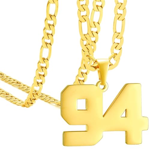 HIJONES Herren Edelstahl Basketball Fußball Baseball Mannschaft Nummer Anhänger Chunky Kette Sport Halskette Gold 94 von HIJONES