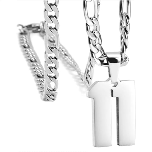 HIJONES Herren Edelstahl Basketball Fußball Baseball Mannschaft Nummer Anhänger Chunky Kette Sport Halskette Silber 11 von HIJONES