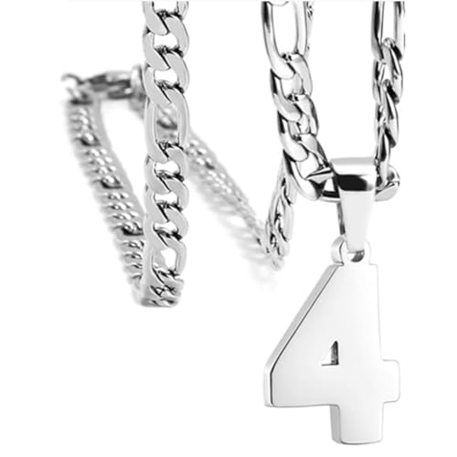 HIJONES Herren Edelstahl Basketball Fußball Baseball Mannschaft Nummer Anhänger Chunky Kette Sport Halskette Silber 4 von HIJONES