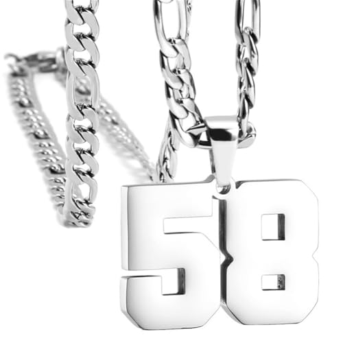 HIJONES Herren Edelstahl Basketball Fußball Baseball Mannschaft Nummer Anhänger Chunky Kette Sport Halskette Silber 58 von HIJONES
