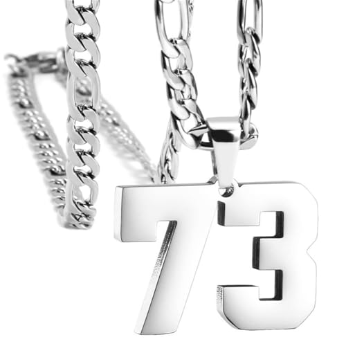 HIJONES Herren Edelstahl Basketball Fußball Baseball Mannschaft Nummer Anhänger Chunky Kette Sport Halskette Silber 73 von HIJONES