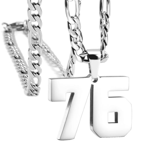 HIJONES Herren Edelstahl Basketball Fußball Baseball Mannschaft Nummer Anhänger Chunky Kette Sport Halskette Silber 76 von HIJONES