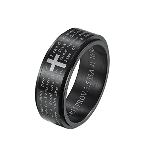 HIJONES Herren Edelstahl Bibel Vers Lords Prayer Kreuz Gott Ring Farben Spinner Schwarz Ringe Größe 62 von HIJONES