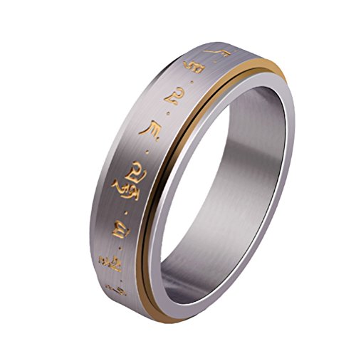 HIJONES Herren Edelstahl Buddhist Gold Mantra Muster Spinner Glücklicher Ring Größe 68 von HIJONES