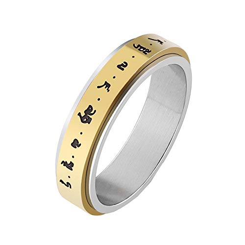HIJONES Herren Edelstahl Buddhist Mantra Muster Spinner Glücklicher Gold Schwarz Ring Größe 57 von HIJONES
