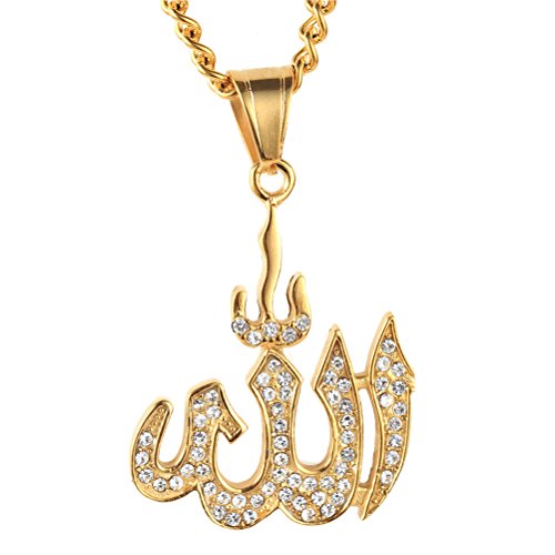 HIJONES Herren Edelstahl Clear Cz Micro Pflastern Islamischen Muslimischen Allah Anhänger Halskette Gold von HIJONES