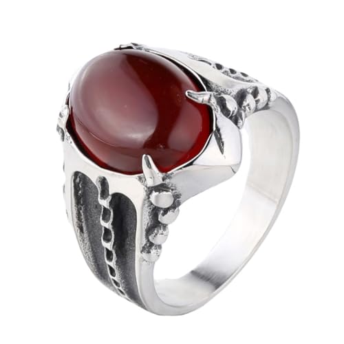 HIJONES Herren Edelstahl Dominanter Edelstein Achat Ring Gravur Klaue Punk Stil Biker Ehering Rot Größe 57 (18.1) von HIJONES