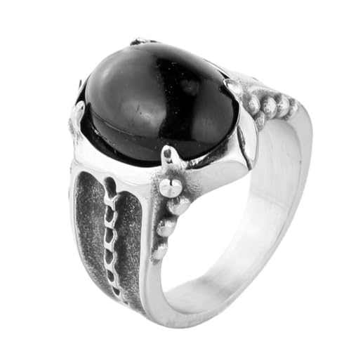 HIJONES Herren Edelstahl Dominanter Edelstein Achat Ring Gravur Klaue Punk Stil Biker Ehering Schwarz Größe 65 (20.7) von HIJONES