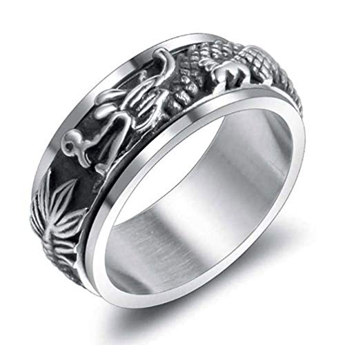 HIJONES Herren Edelstahl Dragon Spinner Ring 8MM Breites Stress Relief Rings Band Schwarz Größe 68 von HIJONES