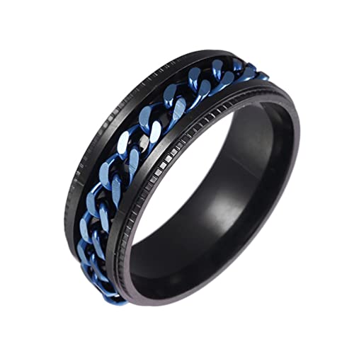 HIJONES Herren Edelstahl Drehbares Kettenblatt für Angst Stressabbau Cool Finger Band Step Edge Schwarz Blau Größe 65 von HIJONES